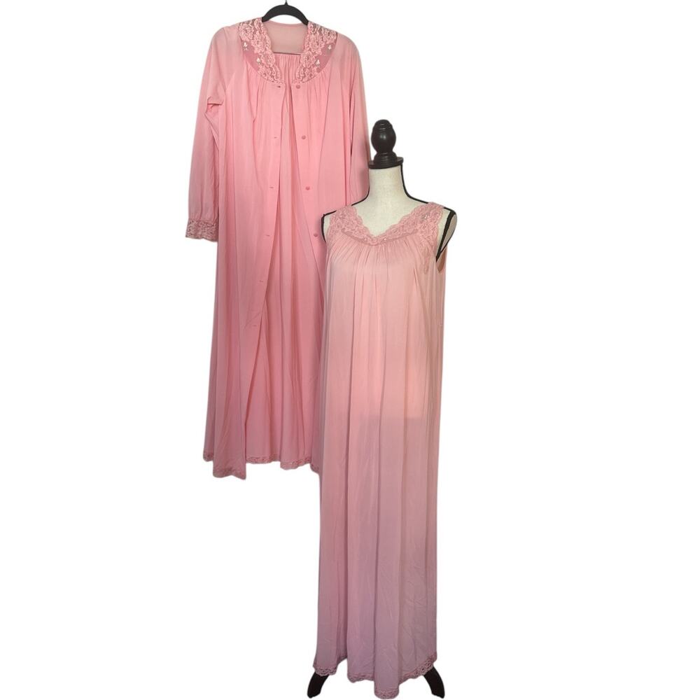 Shadowline Vintage Nightgown & Robe Set Women's Petite Small Embroidered‎ Lace